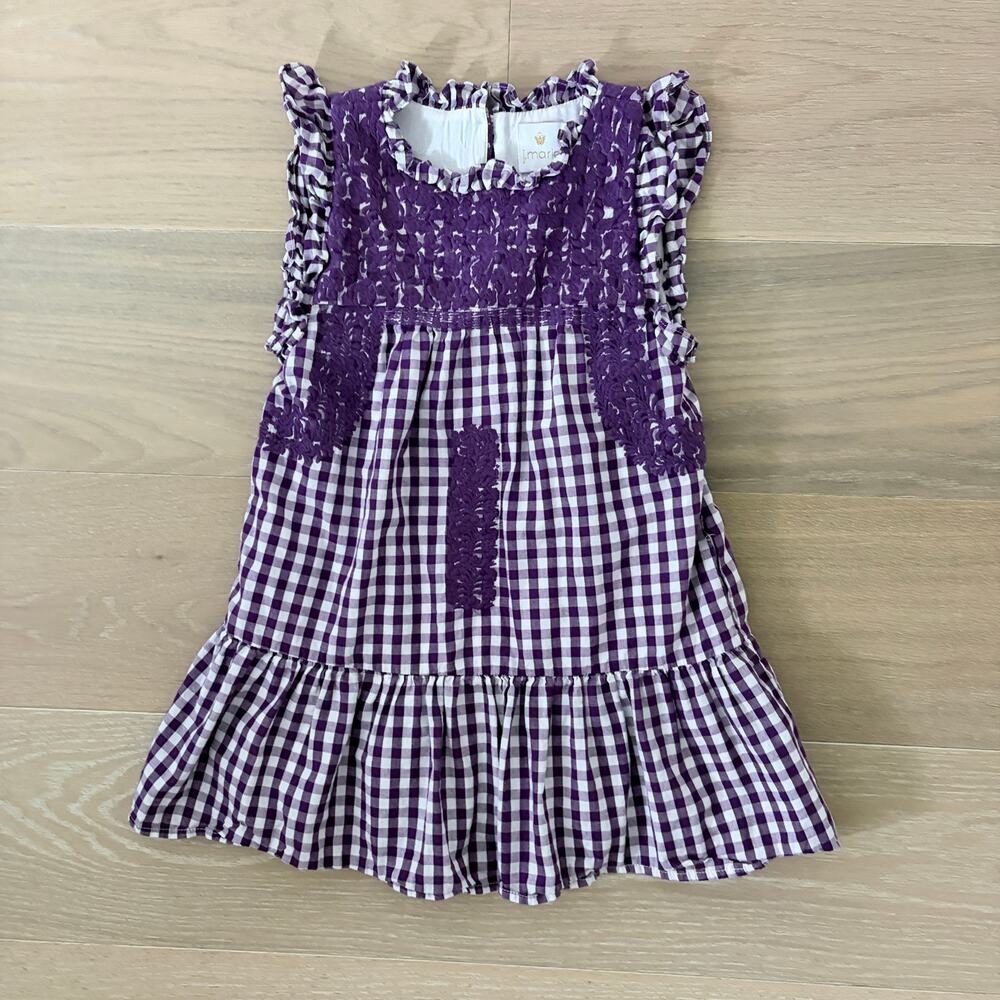 J. Marie Lilliana Gingham Ruffle Dress Purple White 4T
